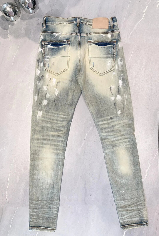 Pantalones vaqueros de corte bajo, jeans ajustados de alta calidad con reparación de calle alta, color morado, marca ROCA