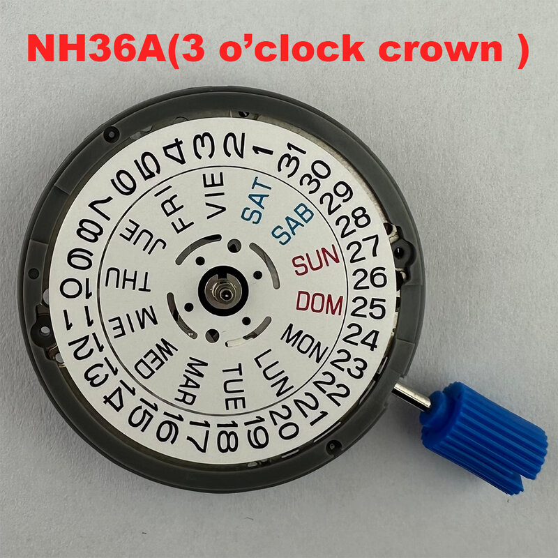 Parti di ricambio per corona a 3 punti bianche ad alta precisione con movimento meccanico NH36A per movimenti automatici di orologi