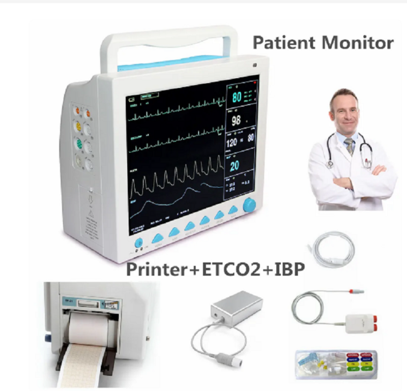 Monitor paciente de Contec ICU, impressora de ICU, capnograph mainstream ETCO2, CMS8000, ECG, NIBP, TEMP, IBP