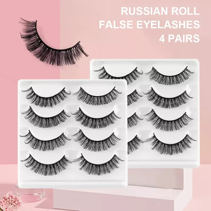 4 Pairs Russian Strip Lashes 3D Faux Mink Lashes Natural Eyelashes Dramatic False Eyelashes Wholesale Eyelash Extension
