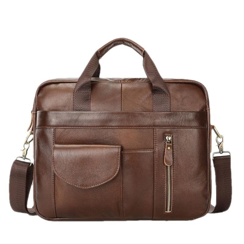 Портфель мужской из натуральной воловьей кожи, винтажная деловая сумка для ноутбука 14 дюймов, офисный мессенджер на ремне