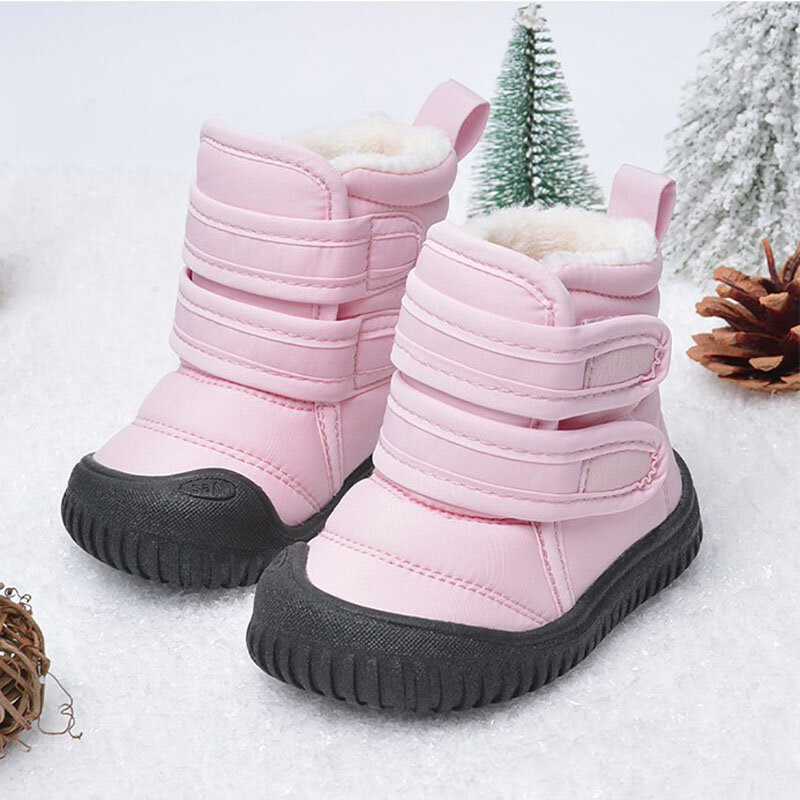 Bottes de neige courtes imperméables pour enfants, chaussures en coton chaud, conception de crochet, princesse, garçons, filles, bébé, enfants, hiver
