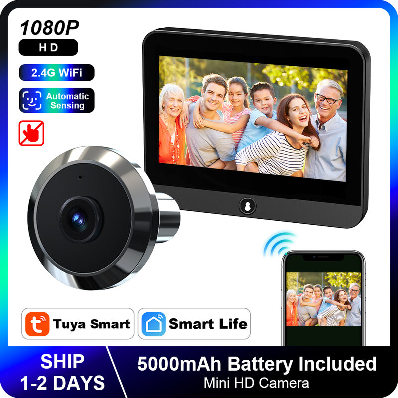 Tuya Smart-Mini caméra de sécurité WiFi 2.4G, détection humaine 1080P, radar à micro-ondes, visionneuse de porte numérique, sonnette sans fil pour la maison