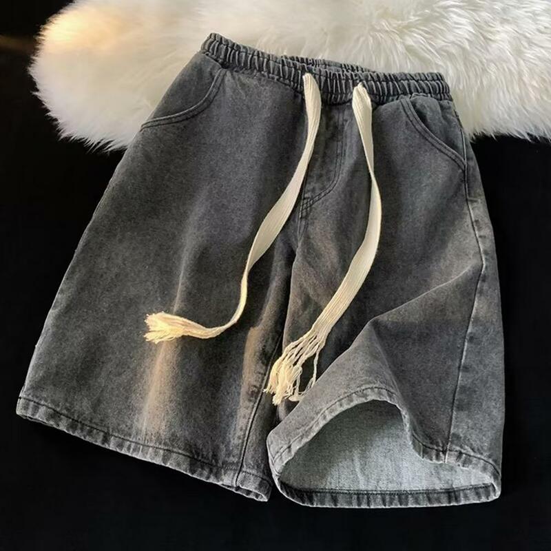 Męskie letnie szorty na co dzień Męskie elastyczne sznurkiem spodenki jeansowe z kieszeniami Casual letnie szorty plażowe Szybkoschnące szerokie dla mężczyzn