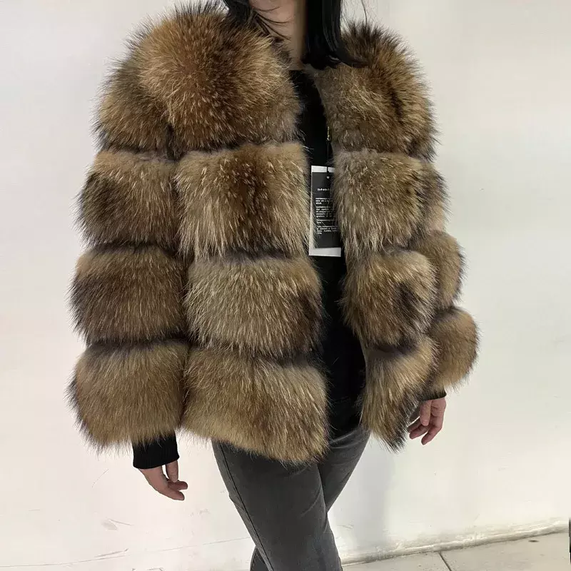 Maomaokong 2024 mantel bulu rakun asli alami wanita jaket bulu mewah pakaian wanita hangat musim dingin rompi mantel bulu asli Atasan