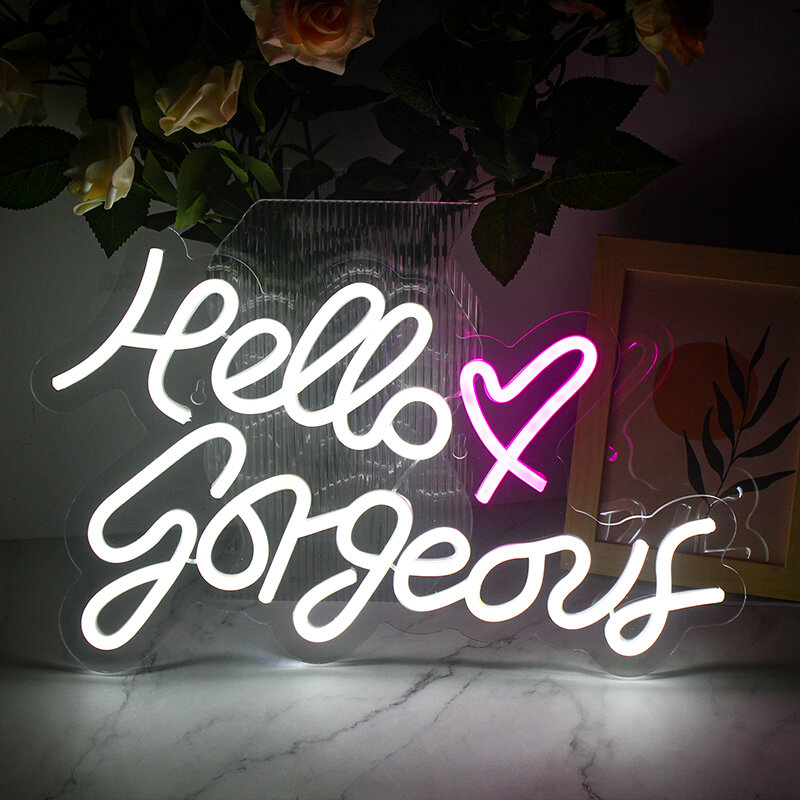 Hello Gorgeous-letreros de neón LED, lámpara de pared USB, decoración estética de habitación para dormitorio, hogar, boda, cumpleaños, despedida de soltera, Luz