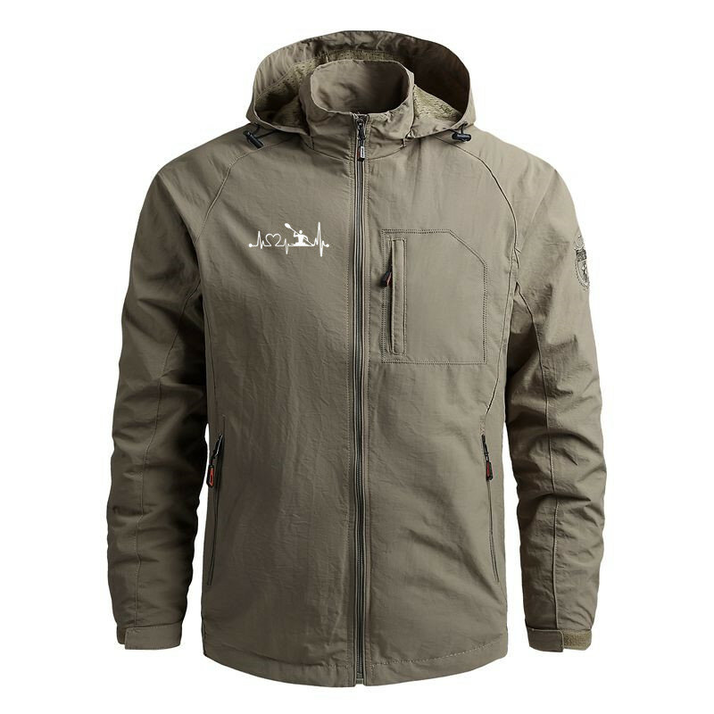 Kayaking Heartbeat Outdoor Military Hooded Zipper Jacket for Men Spring Autumn Multiple Pockets Man Coat Jackets Top