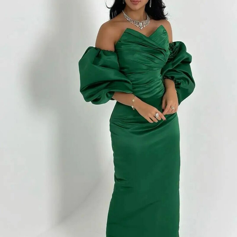 Puff Sleeve Mermaid Evening Dresses Satin Elegant Long Formal Prom Dress for Women vestidos de fiesta elegantes 2024