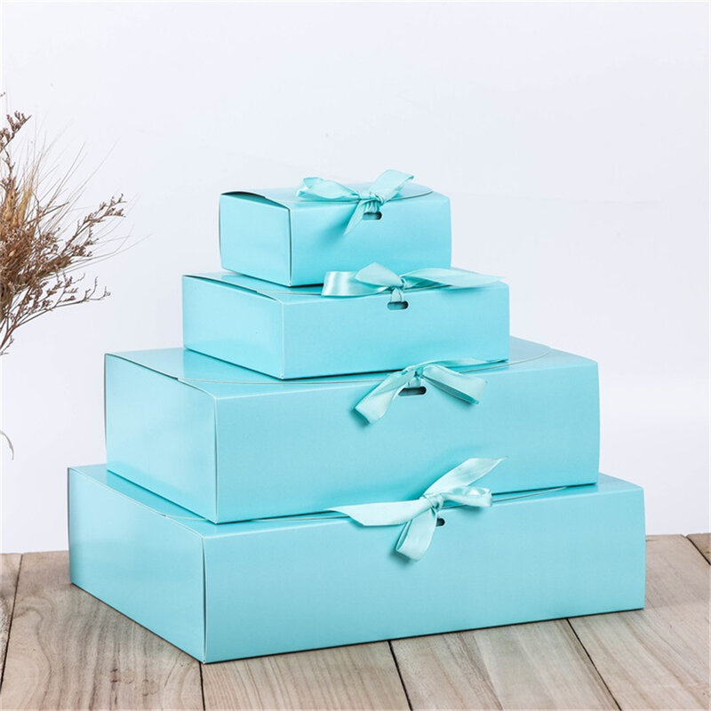 Vierkante kraft papieren doos kartonnen verpakking valentijnsdag bruiloft easter party geschenkdoos met linten snoep opslag