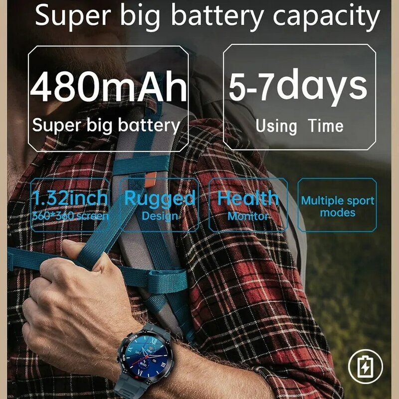 Melanda Outdoor Militaire Gps Smart Watch Mannen 360*360 Hd-Scherm Hartslag Ip68 Waterdichte Sport Smartwatch Voor Android Ios K37