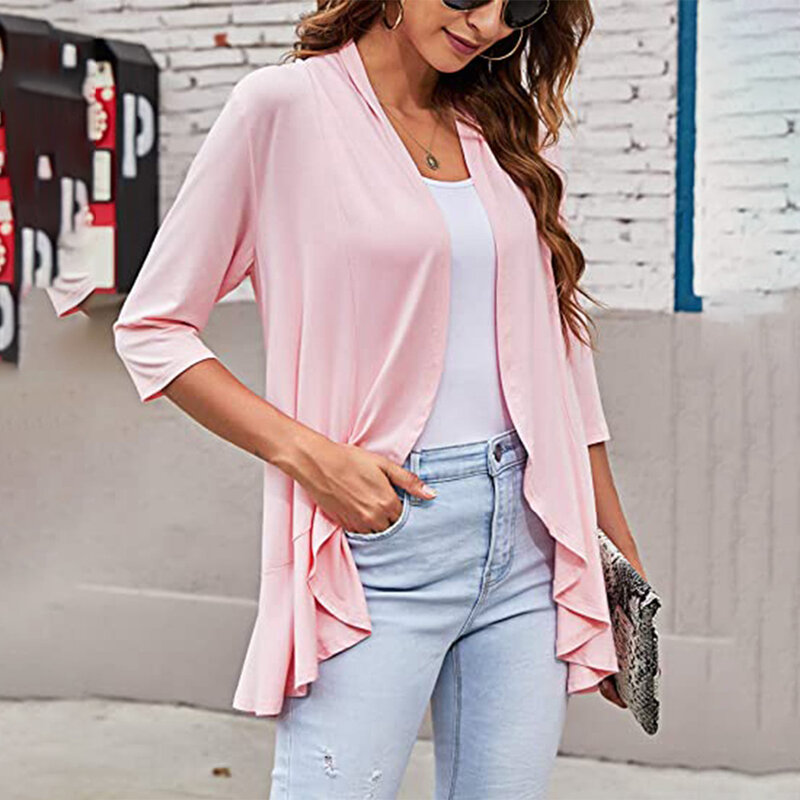 Fashionable Women's Lightweight Cardigan Open Front Bolero Shrug 3/4 Sleeve Cropped Top Jacket Variety of Colors