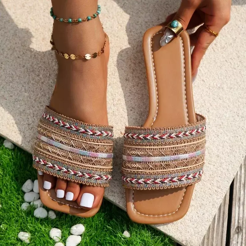 2024 Sommer neue Mode Damen Hausschuhe flache Schuhe für Frauen offene Zehen Komfort Outdoor Strand Luxus Hausschuhe Damen Designer