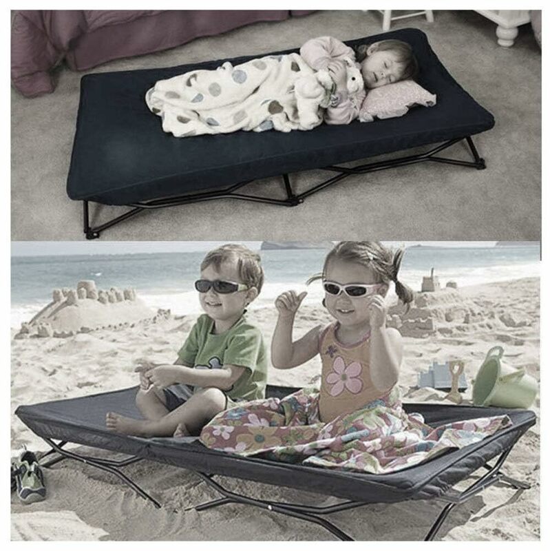 Cama portátil para niños pequeños, incluye saco de dormir, azul marino