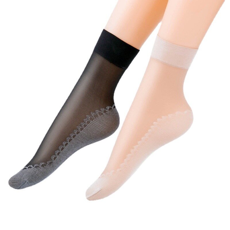ถุงเท้าลูกไม้ยางยืดสำหรับผู้หญิง1/2/10คู่ตาข่ายโปร่งใสถุงเท้าประกบกันด้านล่างกันลื่นถุงเท้าผ้าไหมกำมะหยี่