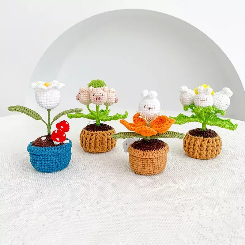 Nuova bambola di simulazione intrecciata a mano decorazione di piante in vaso finita squisita decorazione del Desktop regalo di festa