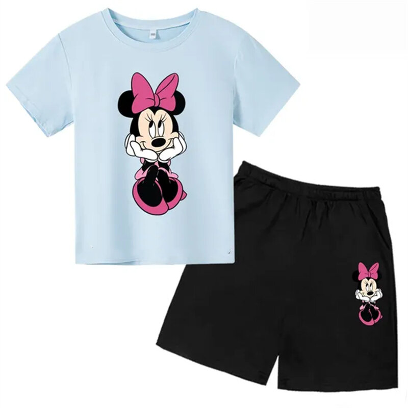 Mickey Mouse estate bambini adolescente girocollo t-shirt + pantaloncini set fitness 2-12 anni ragazzi ragazza Casual manica corta