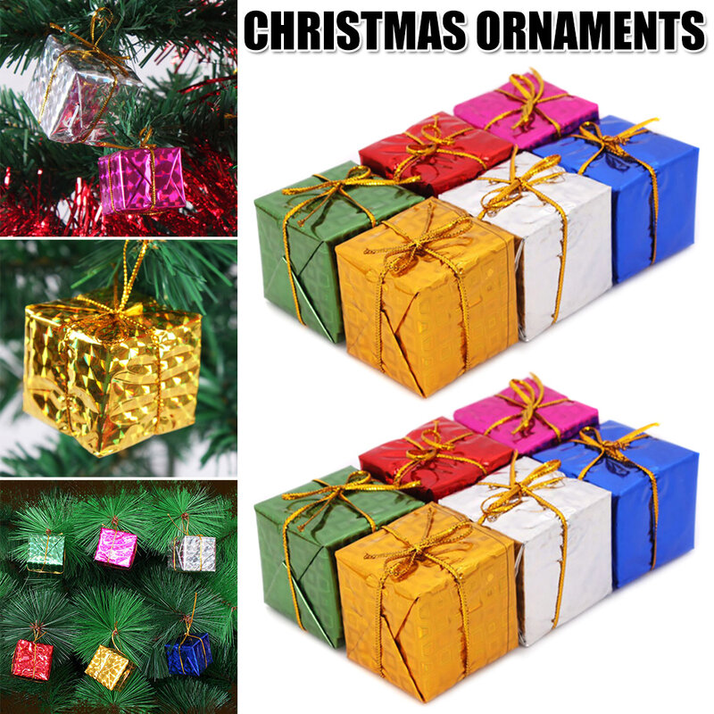 12 Pcs Assorted Color Foil Handmade Presente Mini Árvore Enfeites De Árvore De Natal Decoração Pingente