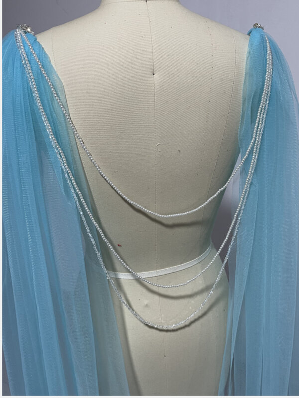 Châle de mariée en tulle à Double épaule avec perles de cristal, voile de chaîne amovible pour église, sur mesure