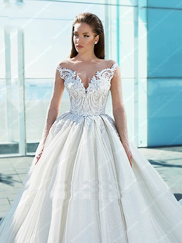 Ivory Tulle Wedding Dress Bright Color A-Line Bridal Princess Gown New Custom Made Deep V Mopping Length Women Vestidos De Noche