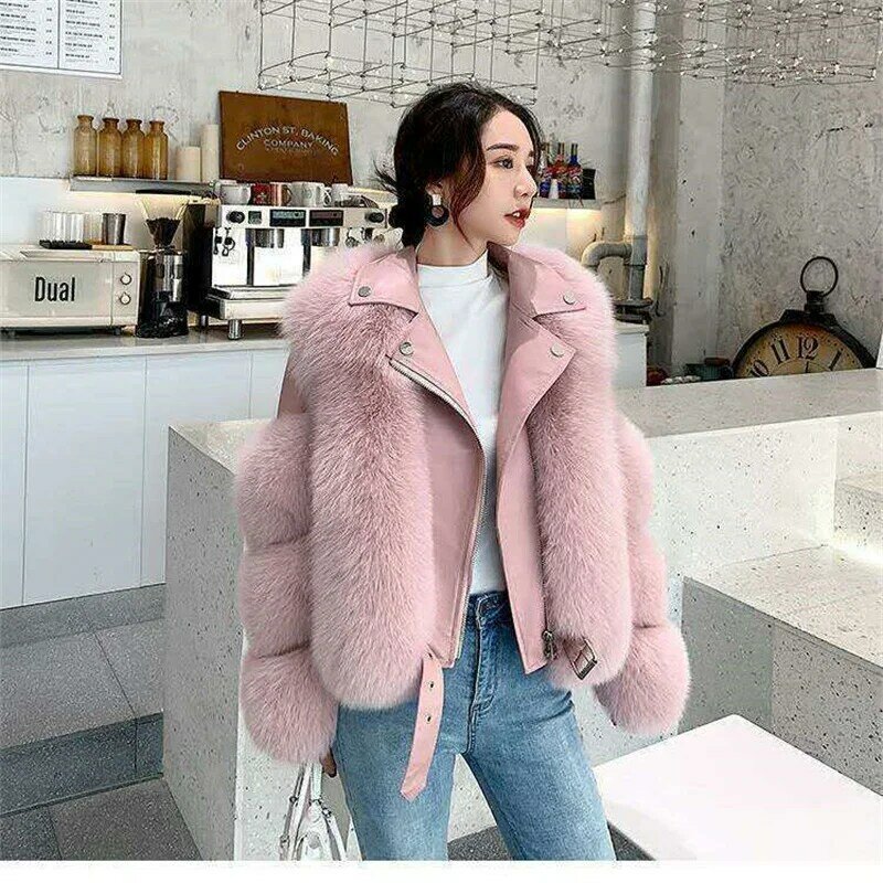 女性のためのイミテーションキツネの毛皮のコート,新しい,冬の女性のためのセクシーな肌の毛皮のジャケット,オンラインのセレブ,2023