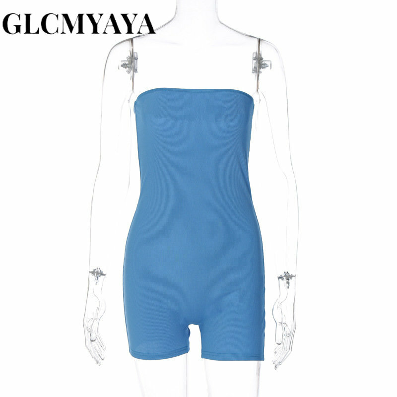 Glcmyaya Streetwear Casual Vrouwen Solide Mouwloze Strapless Bodycon Hoge Taille Romper 2023 Ins Zomermode Sexy Jumpsuit
