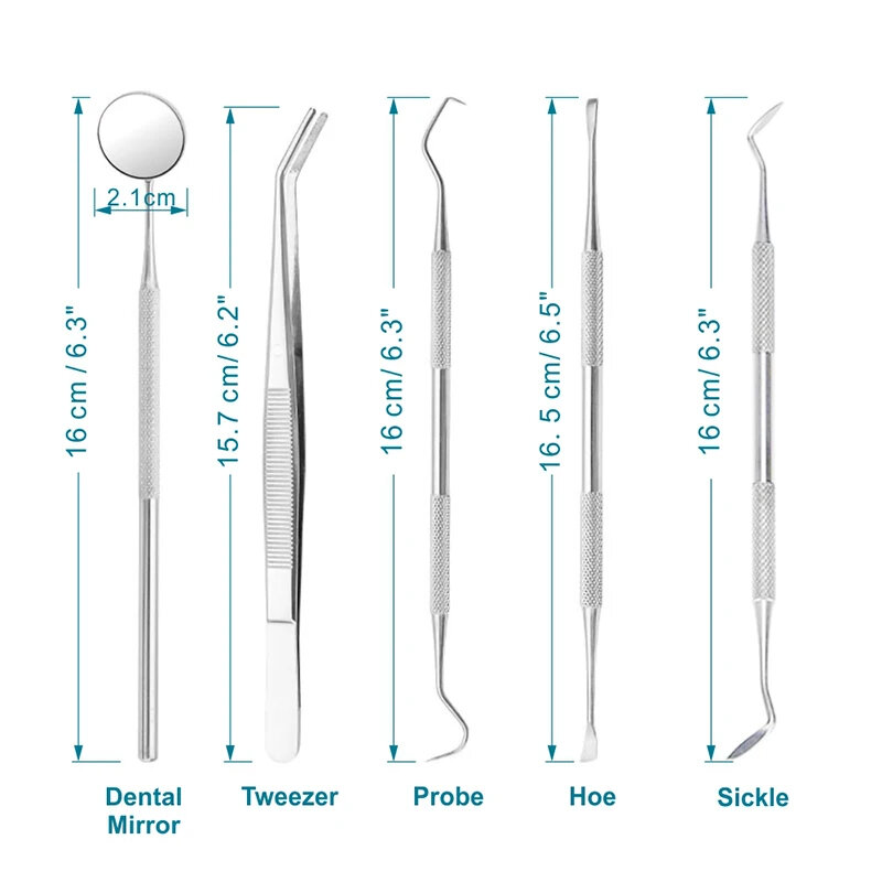 Outils de nettoyage dentaires en acier inoxydable, miroir dentaire, double sonde, faucille, houe, nettoyant pour dents, produits dentaires, kit de soins bucco-dentaires