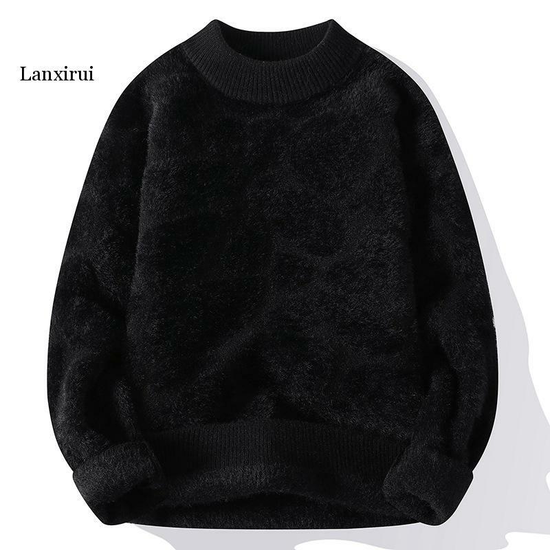 2022 Winter New Mink Velvet Sweater Knitted Solid Sweater Men Clothes Pullover Men Sweater Casual Pullovers Bottoming Sweaters