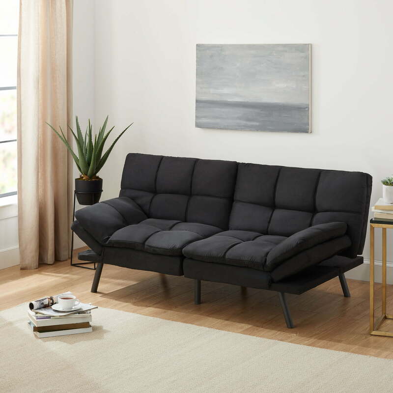 Memory Foam Futon with Adjustable Armrests , Fabric for Adults Living Room Furniture