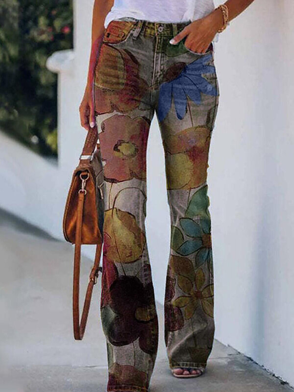 Moda Casual Jeans attillati a vita alta elegante pantaloni svasati elasticizzati a vita alta pantaloni per incontri quotidiani Shopping