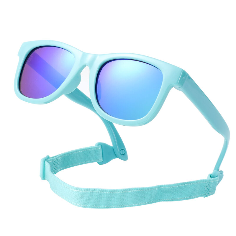 구부릴 수 있는 유연한 편광 선글라스, 스트랩 포함, 0-24 개월 신생아용, 남아 여아 사각 실리콘 프레임 미러 UV400