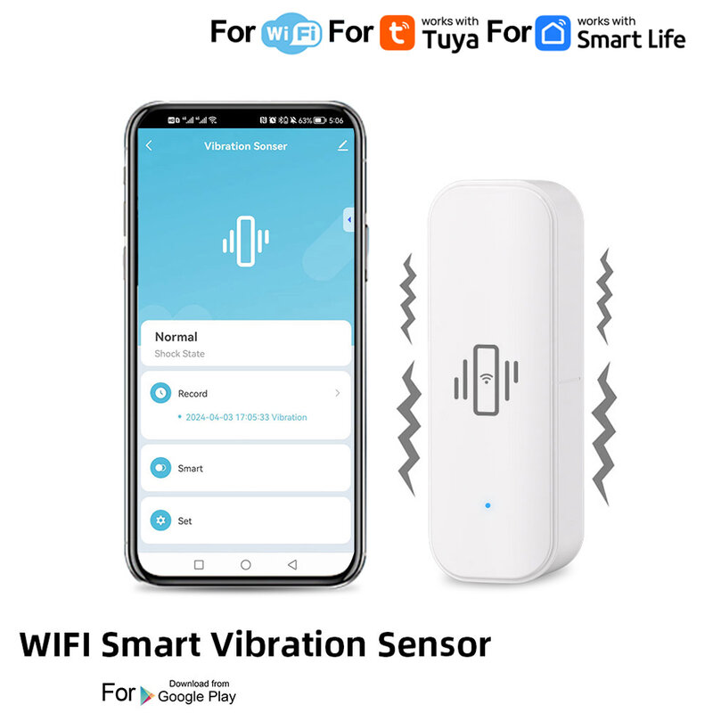 Умный датчик вибрации Tuya, Wi-Fi датчик движения и аварийной сигнализации с управлением через приложение