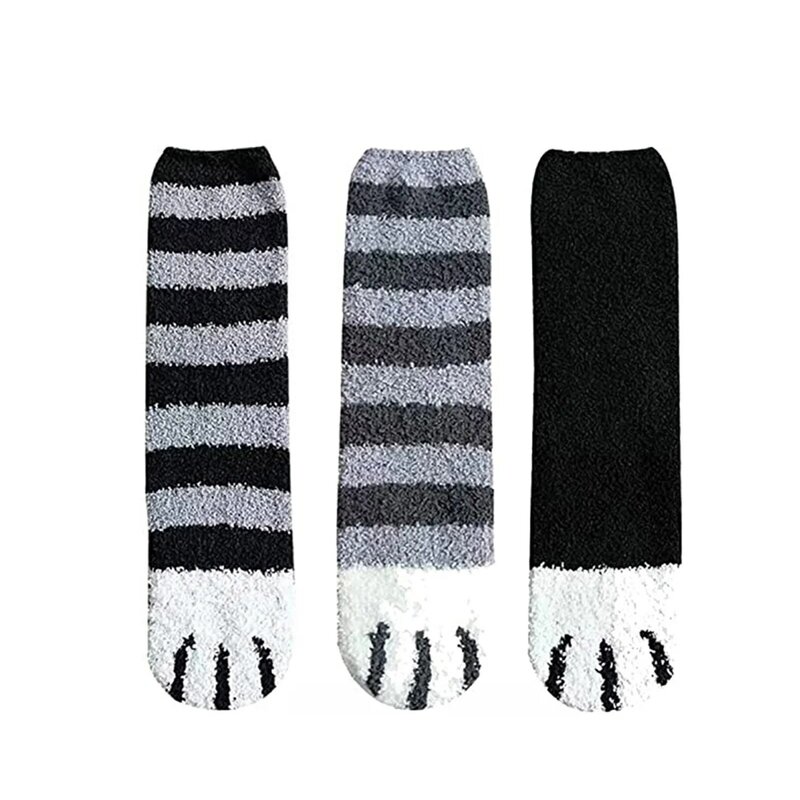 Women Winter Plush Socks Female Cat Claw Socks with Non-Slip Toes for Cold Winter Day Wear