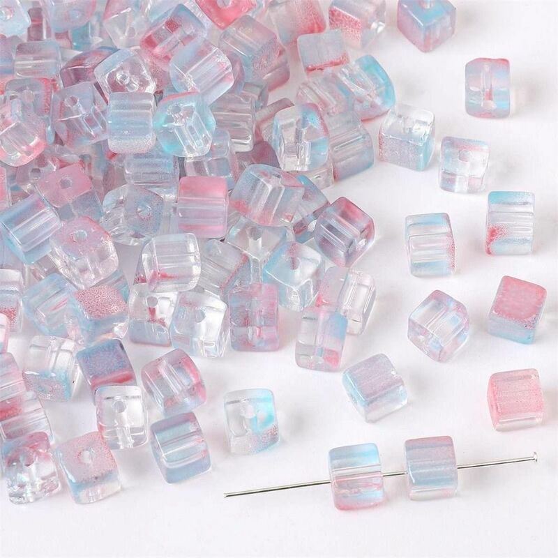 Manik-manik DIY 7mm dengan kubus gula kaca transparan membuat gelang perhiasan Aksesori berwarna DIY manik Handmad manik-manik bahan