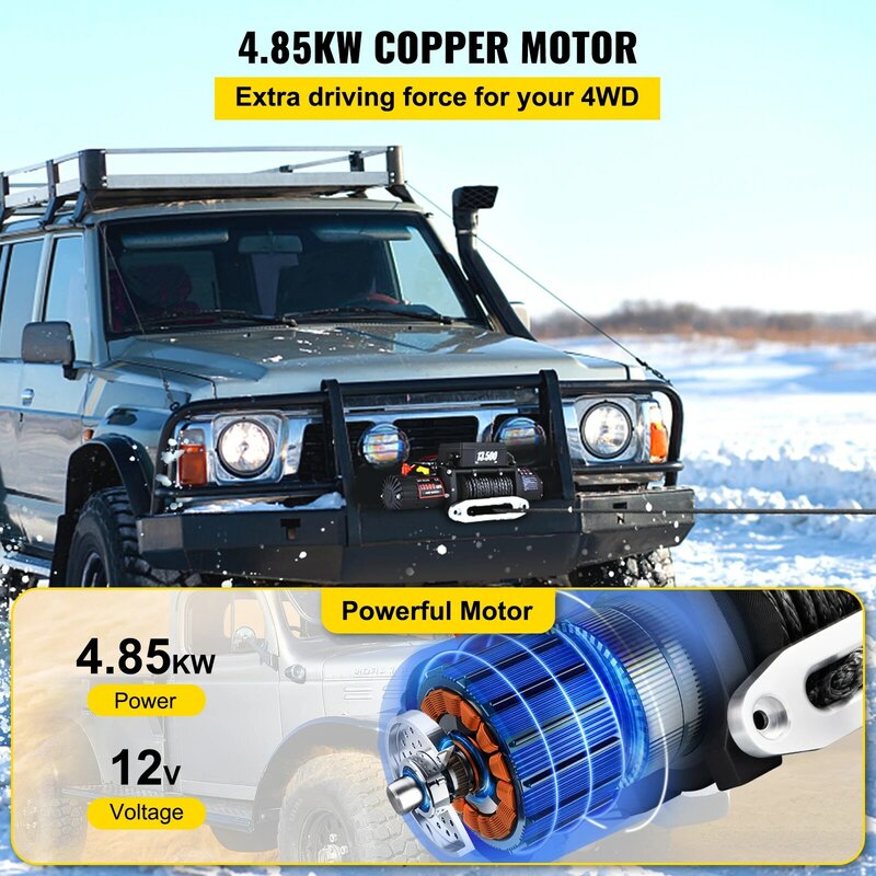 VEVOR Electric Winch 13500 LBS 12V Synthetic Tow Rope Winch 27M/92FT Lifting Hoist for 4X4 Car Trailer ATV Truck Off Road Boat