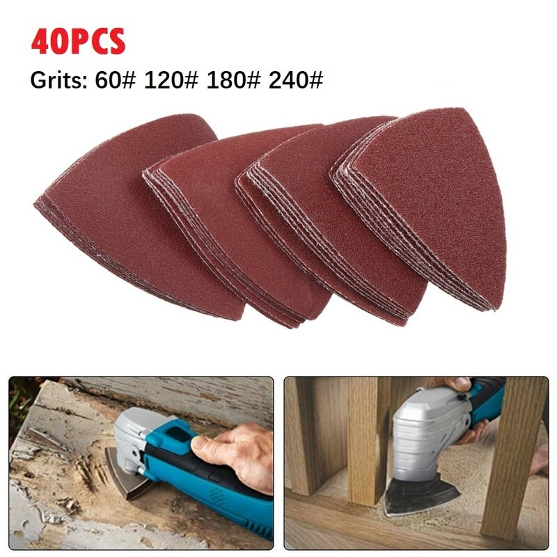 Professional 40pcs Hook & Loop Triangle Sandpaper Fit 3-1/8 Inch Oscillating Multi Tool Abrasive Tools 80mm