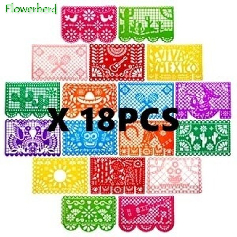 18/9pcs Picado Papel Banner Felt Large Mexican Fiesta Banners Fiesta Mexican Party Decorations Day of The Dead Banner