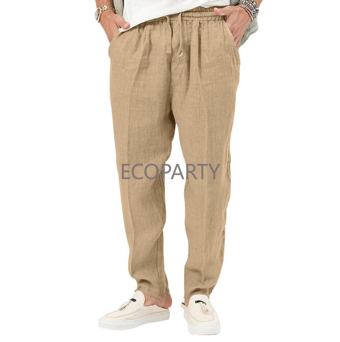 Pantalones de lino y algodón transpirables para hombre, ropa deportiva informal, personalizada, M-4XL verano