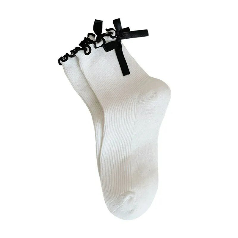 Calcetines con lazo blanco para mujer, medias de punto de algodón, Harajuku, Lolita, primavera y otoño