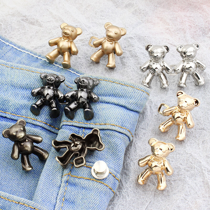 Cute Bear Jean Button Pins Detachable Waist Buckle Adjustable Waist Buckle for Pants No Sewing Required Waist Closing