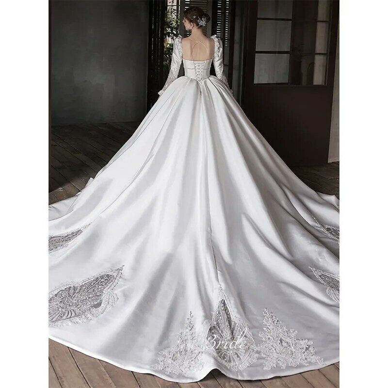 Elegante nobre vestido de baile vestido de casamento princesa pérolas lantejoulas appliqued inchado mangas casamento vestido de noiva robe de mariée
