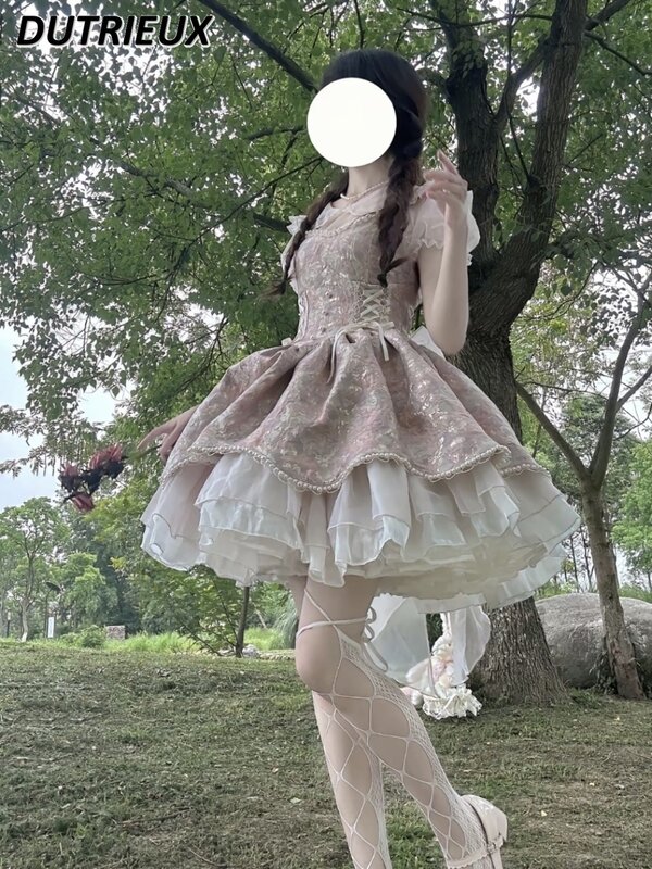 Stile giapponese Lolita carino elegante fata perla vita dimagrante balletto fionda vestito estate JSK dolce ragazza tubo Top abiti