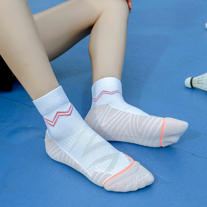 SPORT'S HOUSE kaus kaki olahraga wanita, Kaos Kaki setengah tabung handuk, bawahan bernapas anti selip, pelindung pergelangan kaki untuk olahraga badminton