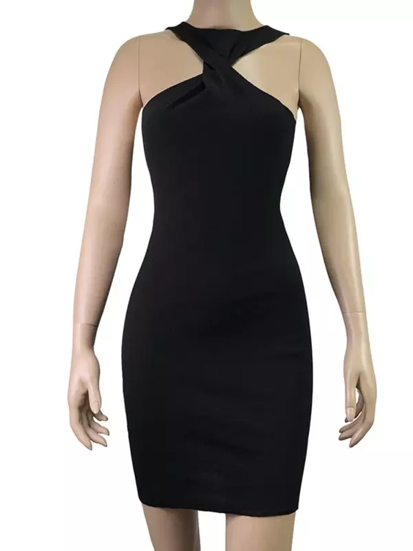 Новое сексуальное облегающее платье в рубчик с воротником-халтером, женское элегантное однотонное обтягивающее платье без рукавов, Клубное строгое платье YF02