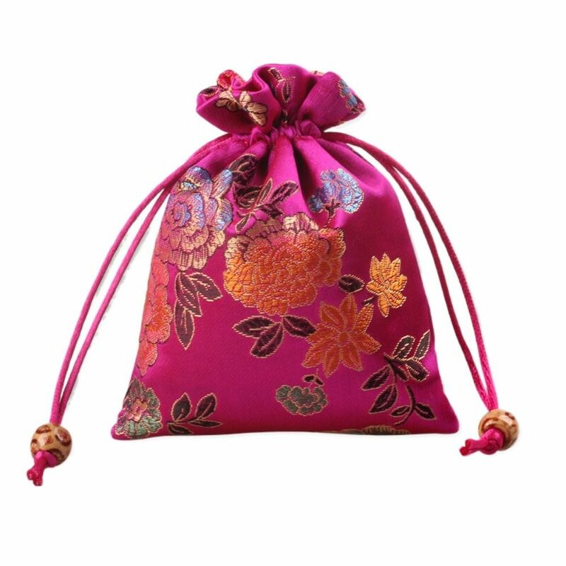 Floral Embroidery Flower Drawstring Bag Coin Purse Chinese Style Jewelry Packing Bag Large Capacity Storage Bag