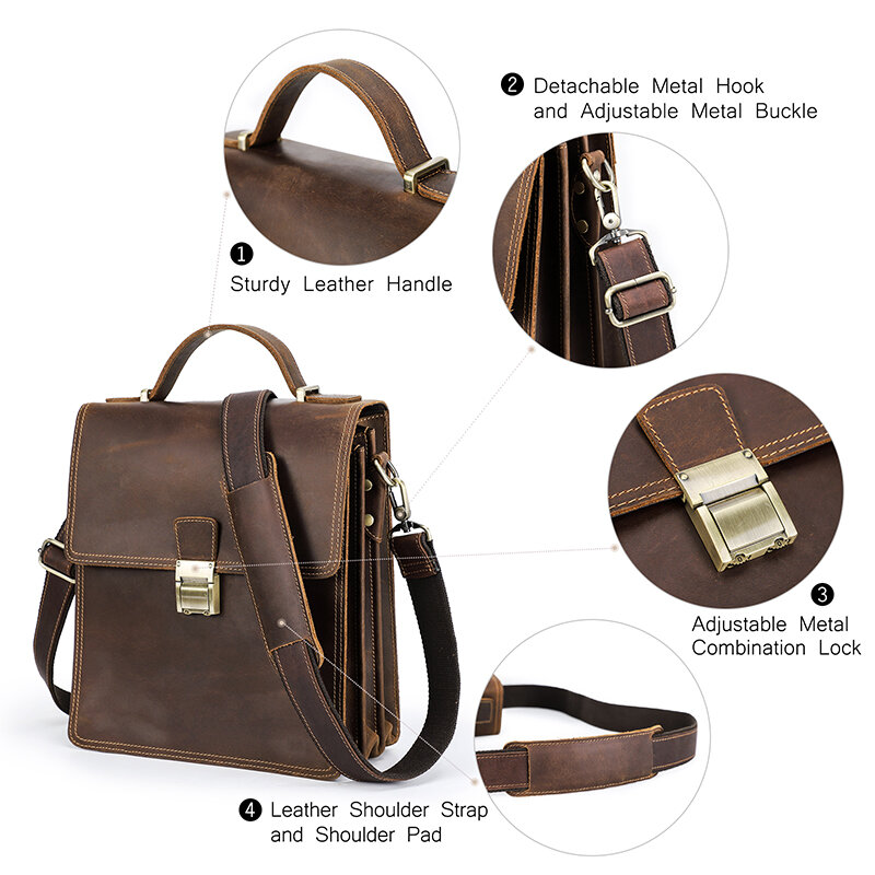 CONTACT'S Mens Shoulder Bag Luxury Genuine Leather Messenger Bag for 11‘’ iPad Password Designer Bags Crossbody Male Handbag