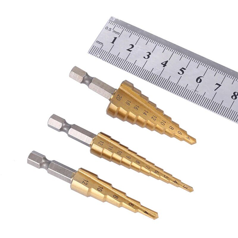 3-12mm 4-12mm 4-20mm HSS Gerade Nut Schritt Bohrer Set Titan beschichtetes Holz Metall Loch Cutter Core Bohrer Set