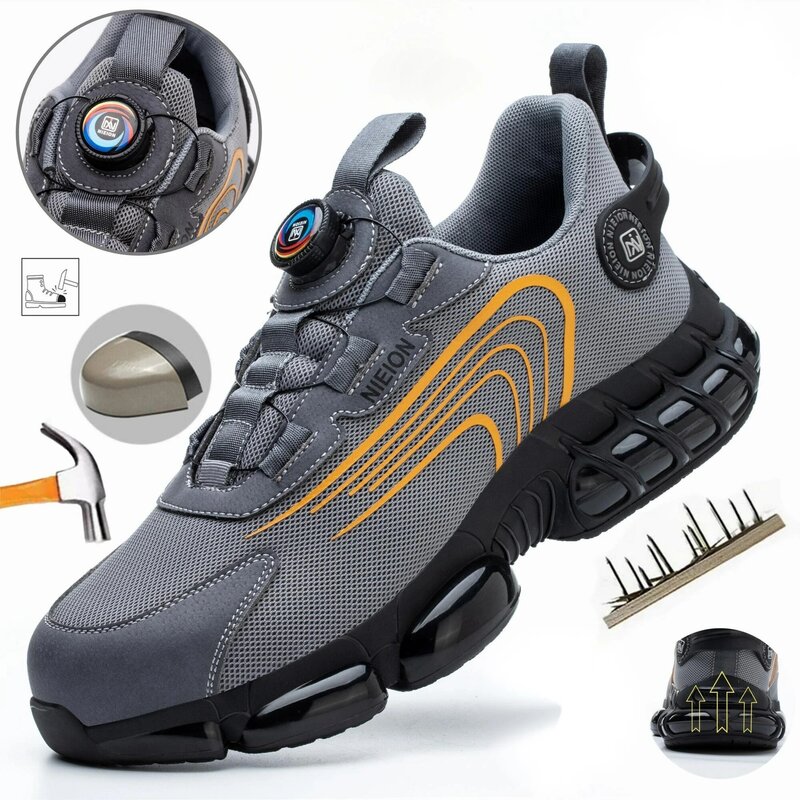 أحذية رياضية دوارة مشبك العمل ، أحذية واقية السلامة الصناعية ، ثقب واقية ، ومكافحة سحق ، اصبع القدم الصلب