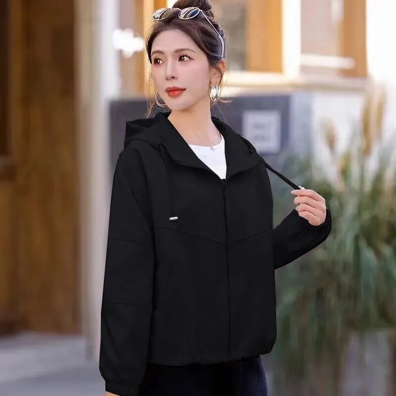 2024 giacca da lavoro con cappuccio femminile all'inizio della primavera moda donna per il tempo libero top cappotto coreano donna tinta unita capispalla corta