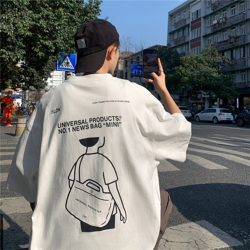 Camiseta de calle japonesa para hombre, Camisa de algodón de manga corta con estampado gráfico de gran tamaño, transpirable, de verano