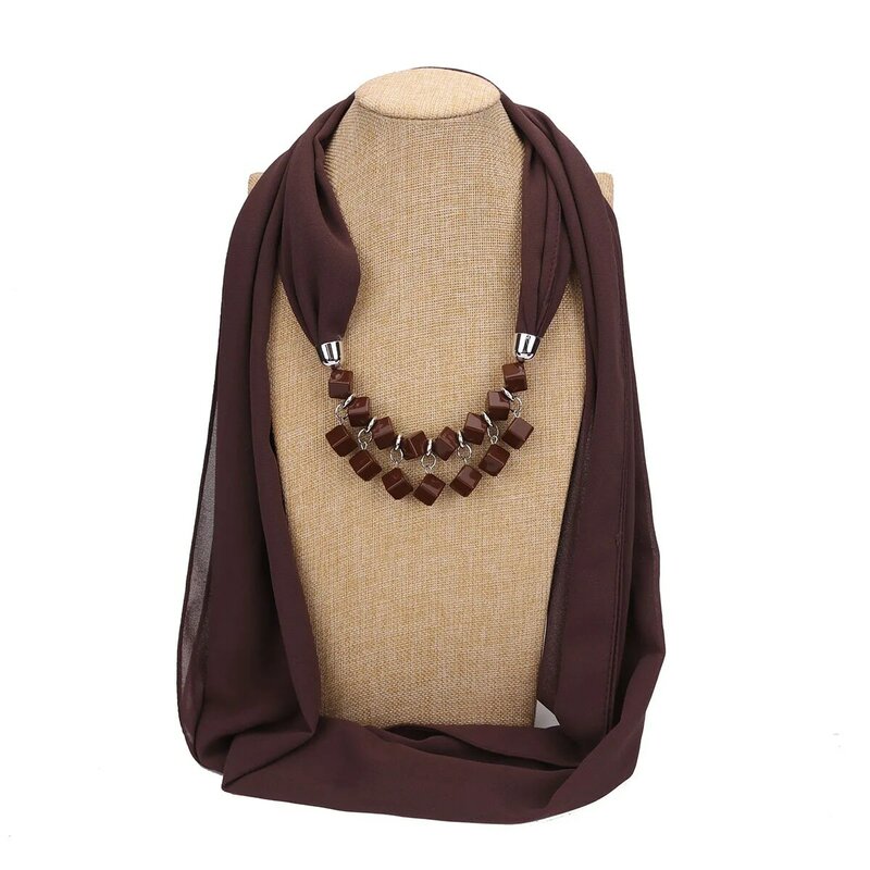 Женский шифоновый шарф-кольцо с бусинами